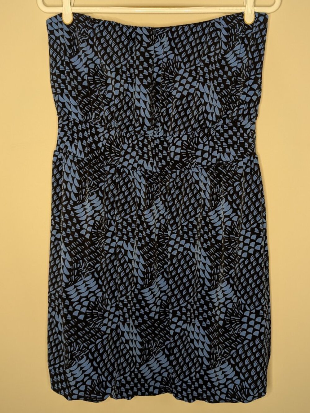 Banana Republic Strapless Mini Dress Bubble Hem Blue Black Patterned Size M